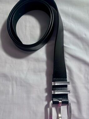 Women's Black Belt with Leather Lining and Silver Buckle, Size 2X, 48 inches